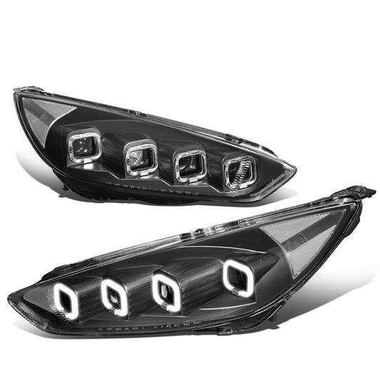 FAROS 15-18 FORD FOCUS - FITS MODELS WITH HALOGEN HEADLIGHTS ONLY - FITS MODELS WITHOUT LED DRL - SEQUENTIAL HALO - PROJECTOR HIGH / LOW BEAM - BLACK HOUSING / CLEAR CORNER