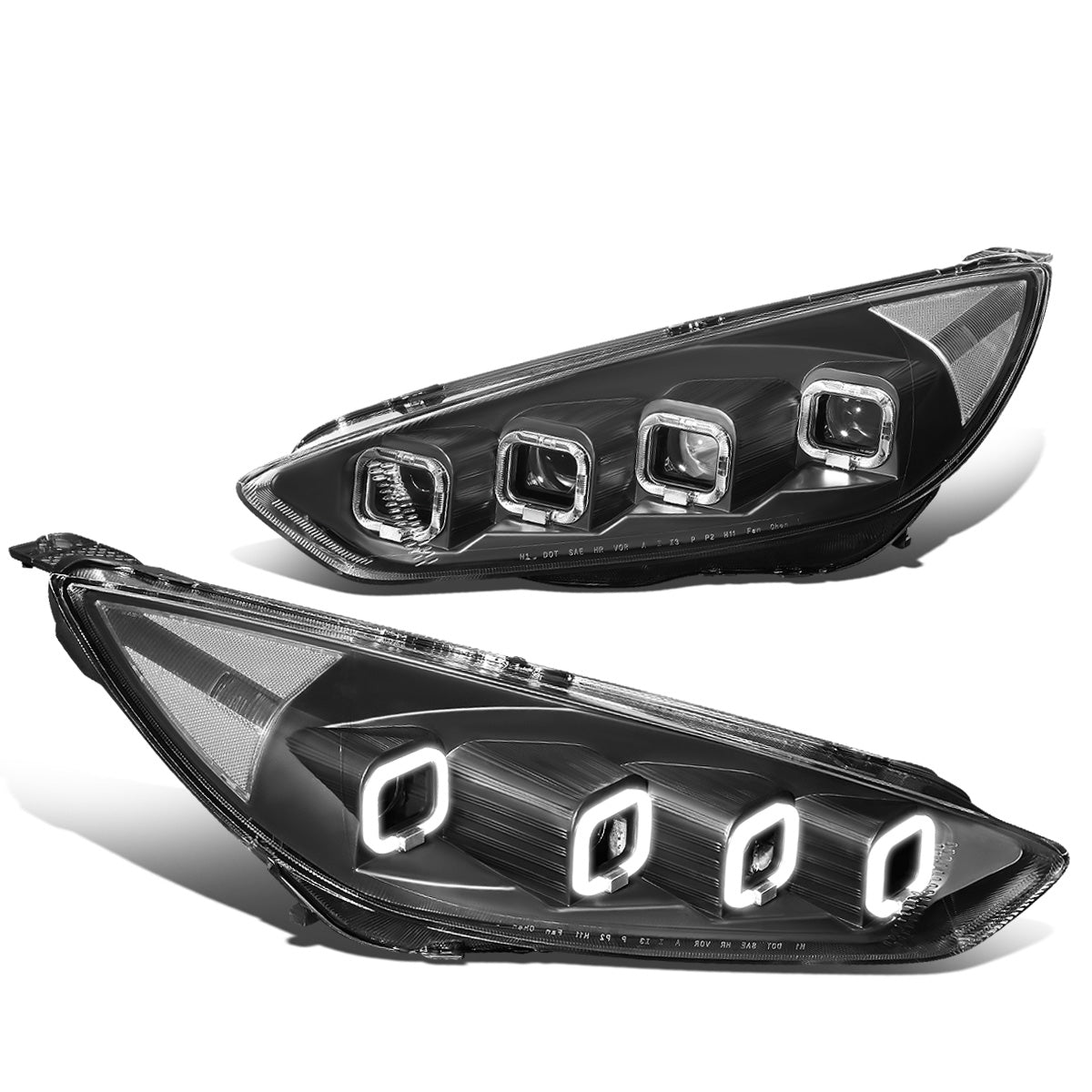 FAROS 15-18 FORD FOCUS - FITS MODELS WITH HALOGEN HEADLIGHTS ONLY - FITS MODELS WITHOUT LED DRL - SEQUENTIAL HALO - PROJECTOR HIGH / LOW BEAM - BLACK HOUSING / CLEAR CORNER