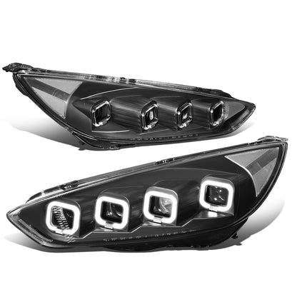 FAROS 15-18 FORD FOCUS - FITS MODELS WITH HALOGEN HEADLIGHTS ONLY - FITS MODELS WITHOUT LED DRL - SEQUENTIAL HALO - PROJECTOR HIGH / LOW BEAM - BLACK HOUSING / CLEAR CORNER
