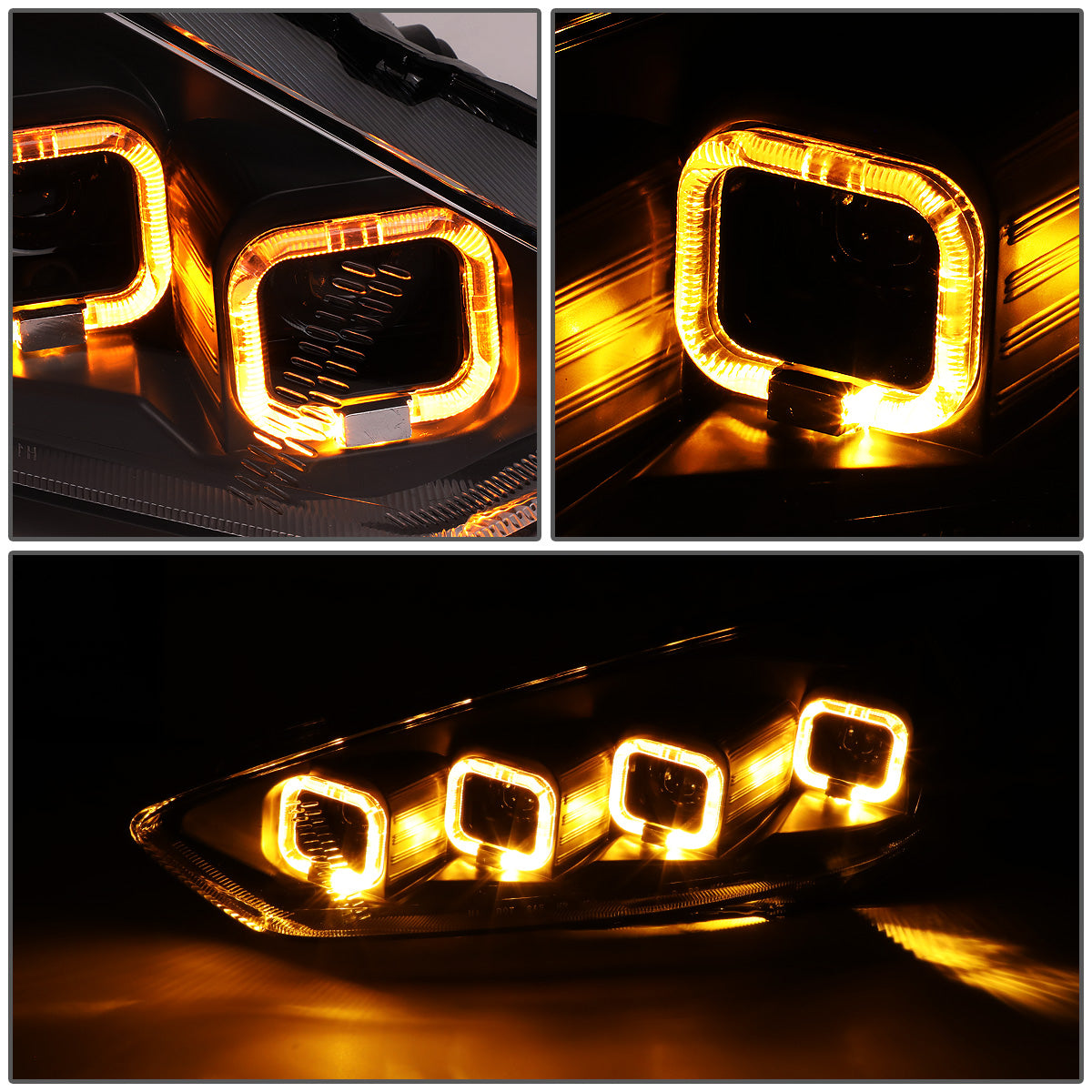 FAROS 15-18 FORD FOCUS - FITS MODELS WITH HALOGEN HEADLIGHTS ONLY - FITS MODELS WITHOUT LED DRL - SEQUENTIAL HALO - PROJECTOR HIGH / LOW BEAM - BLACK HOUSING / CLEAR CORNER