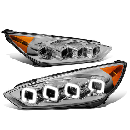 FAROS 15-18 FORD FOCUS - FITS MODELS WITH HALOGEN HEADLIGHTS ONLY - FITS MODELS WITHOUT LED DRL - SEQUENTIAL HALO - PROJECTOR HIGH / LOW BEAM - CHROME HOUSING / AMBER CORNER