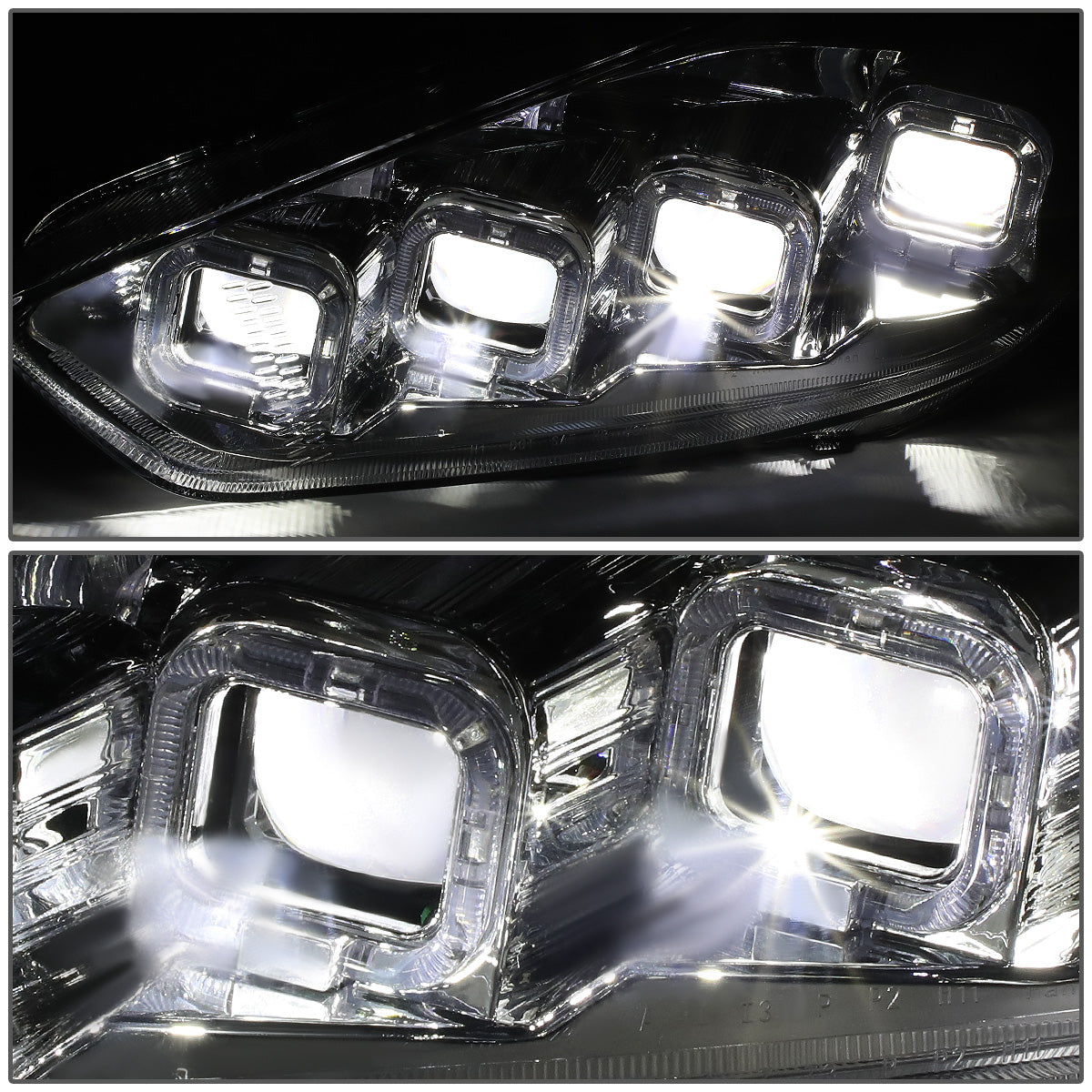 FAROS 15-18 FORD FOCUS - FITS MODELS WITH HALOGEN HEADLIGHTS ONLY - FITS MODELS WITHOUT LED DRL - SEQUENTIAL HALO - PROJECTOR HIGH / LOW BEAM - CHROME HOUSING / AMBER CORNER
