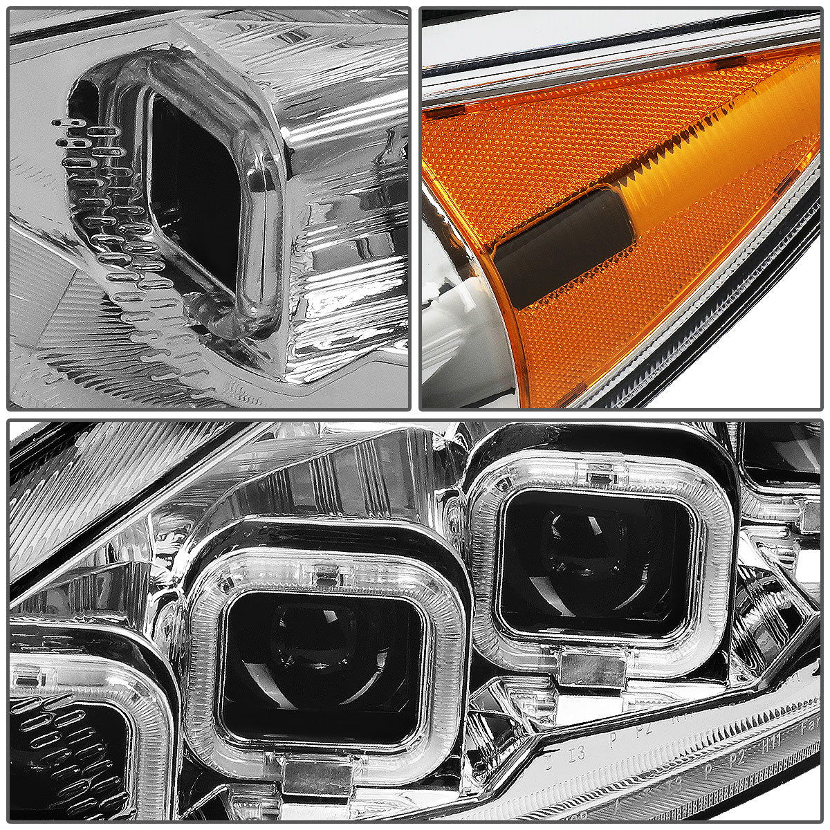 FAROS 15-18 FORD FOCUS - FITS MODELS WITH HALOGEN HEADLIGHTS ONLY - FITS MODELS WITHOUT LED DRL - SEQUENTIAL HALO - PROJECTOR HIGH / LOW BEAM - CHROME HOUSING / AMBER CORNER