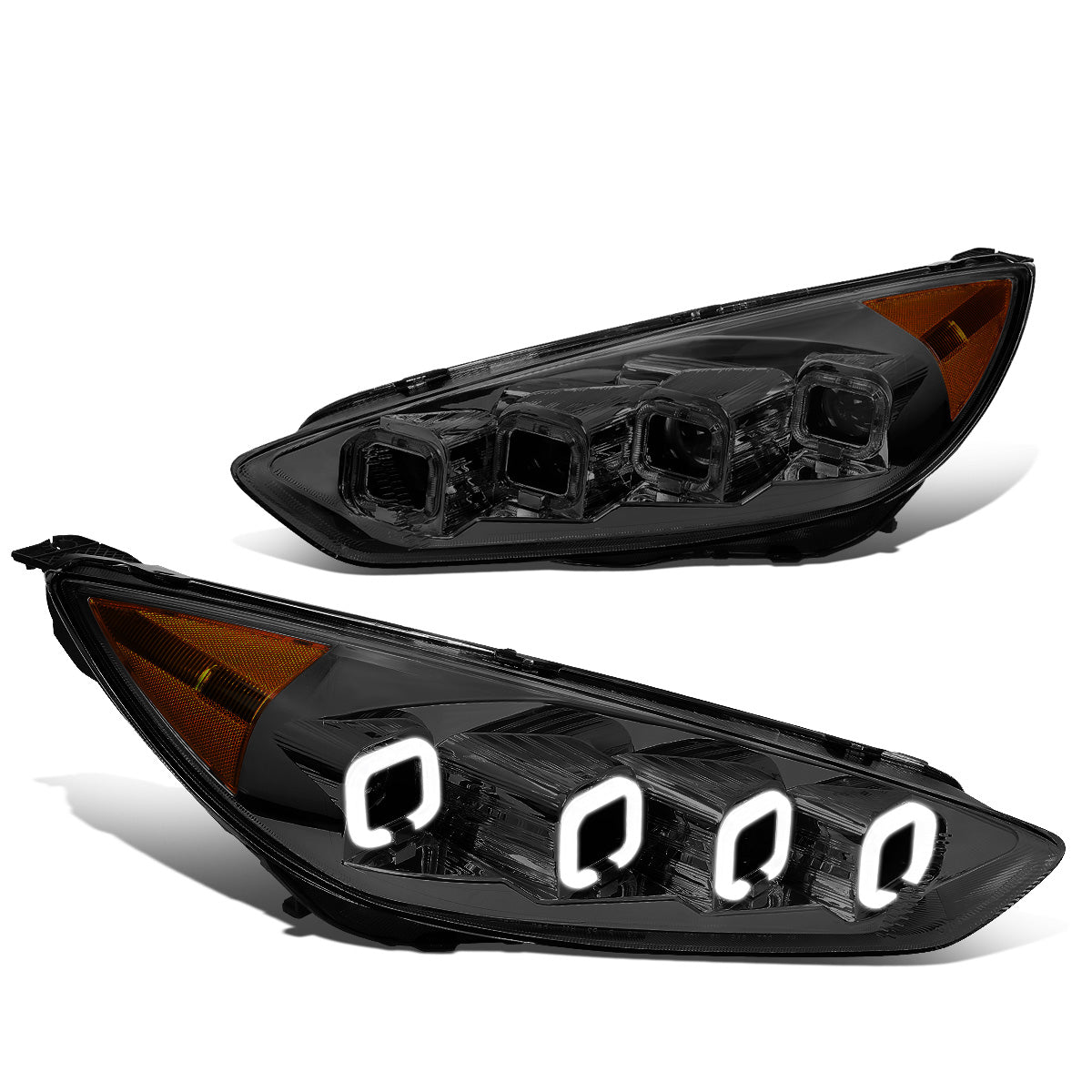 FAROS 15-18 FORD FOCUS - FITS MODELS WITH HALOGEN HEADLIGHTS ONLY - FITS MODELS WITHOUT LED DRL - SEQUENTIAL HALO - PROJECTOR HIGH / LOW BEAM - SMOKE HOUSING / AMBER CORNER