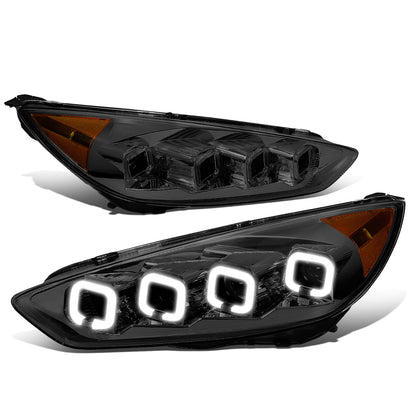 FAROS 15-18 FORD FOCUS - FITS MODELS WITH HALOGEN HEADLIGHTS ONLY - FITS MODELS WITHOUT LED DRL - SEQUENTIAL HALO - PROJECTOR HIGH / LOW BEAM - SMOKE HOUSING / AMBER CORNER