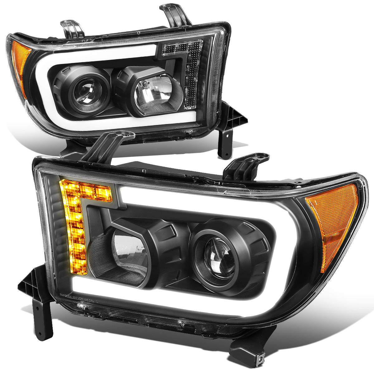 FAROS 08-17 TOYOTA SEQUOIA / 07-13 TOYOTA TUNDRA - FITS MODELS WITHOUT LEVEL ADJUSTER - DRL LIGHT BAR WILL REQUIRE WIRING TO EXISTING HARNESS - LED DRL - PROJECTOR - BLACK HOUSING / AMBER CORNER - H1 LOW BEAM / H1 HIGH BEAM