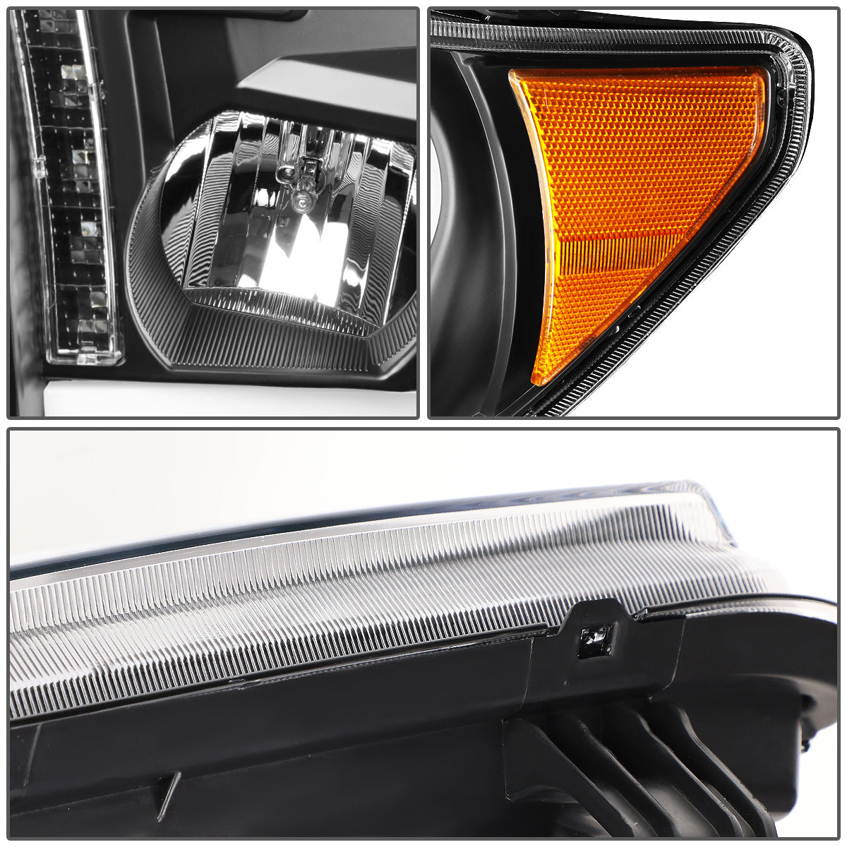 FAROS 08-17 TOYOTA SEQUOIA / 07-13 TOYOTA TUNDRA - FITS MODELS WITHOUT LEVEL ADJUSTER - DRL LIGHT BAR WILL REQUIRE WIRING TO EXISTING HARNESS - LED DRL - PROJECTOR - BLACK HOUSING / AMBER CORNER - H1 LOW BEAM / H1 HIGH BEAM