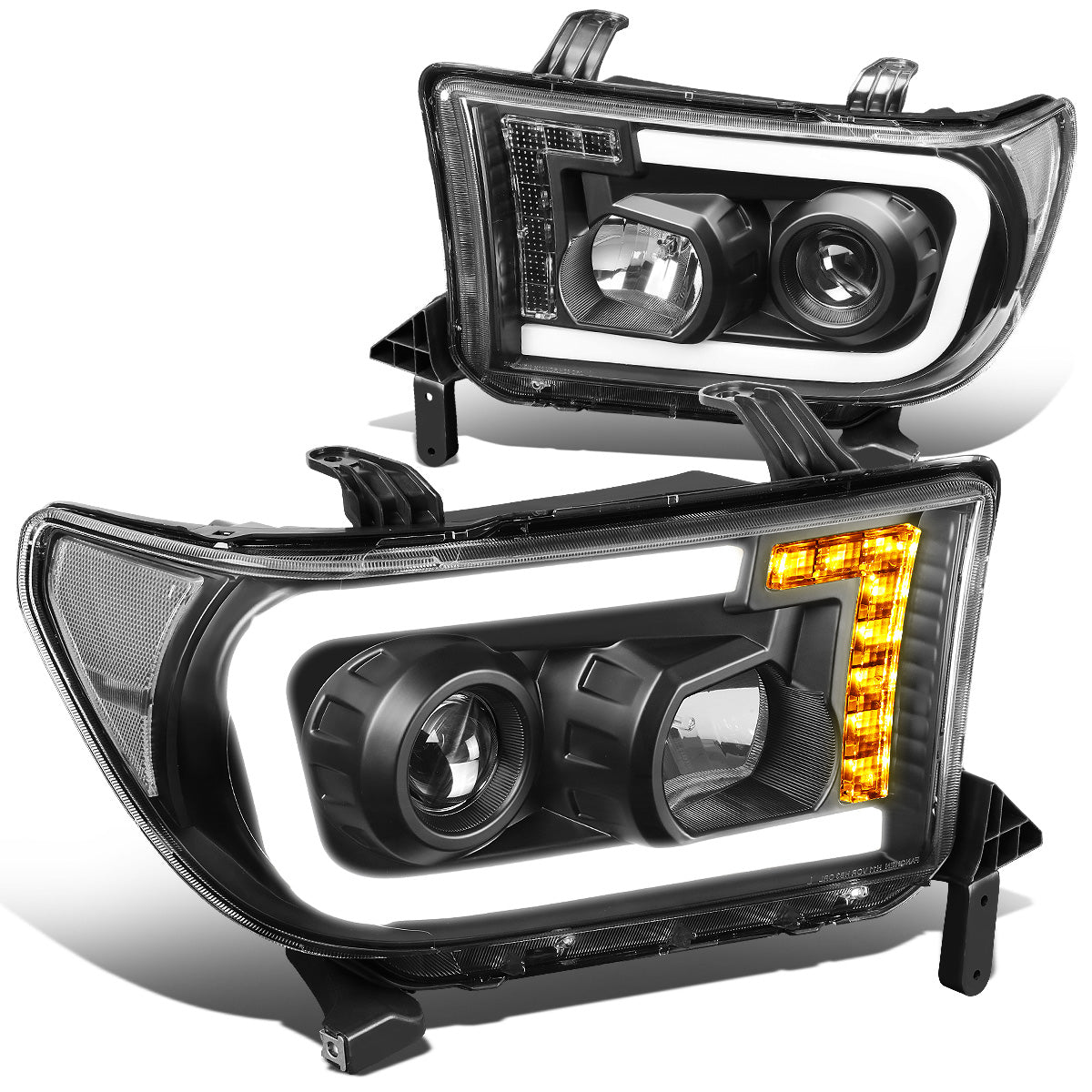 FAROS 08-17 TOYOTA SEQUOIA / 07-13 TOYOTA TUNDRA - FITS MODELS WITHOUT LEVEL ADJUSTER - DRL LIGHT BAR WILL REQUIRE WIRING TO EXISTING HARNESS - LED DRL - PROJECTOR - BLACK HOUSING / CLEAR CORNER - H1 LOW BEAM / H1 HIGH BEAM
