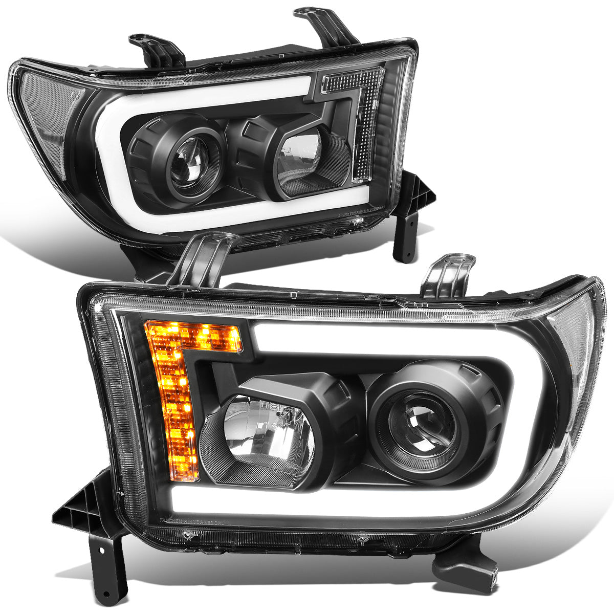 FAROS 08-17 TOYOTA SEQUOIA / 07-13 TOYOTA TUNDRA - FITS MODELS WITHOUT LEVEL ADJUSTER - DRL LIGHT BAR WILL REQUIRE WIRING TO EXISTING HARNESS - LED DRL - PROJECTOR - BLACK HOUSING / CLEAR CORNER - H1 LOW BEAM / H1 HIGH BEAM