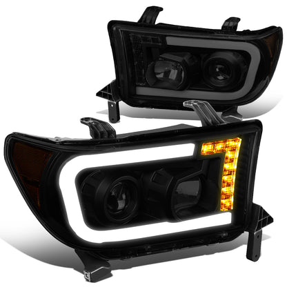 FAROS 08-17 TOYOTA SEQUOIA / 07-13 TOYOTA TUNDRA - FITS MODELS WITHOUT LEVEL ADJUSTER - DRL LIGHT BAR WILL REQUIRE WIRING TO EXISTING HARNESS - LED DRL - PROJECTOR - BLACK HOUSING / SMOKE LENS / AMBER CORNER - H1 LOW BEAM / H1 HIGH BEAM