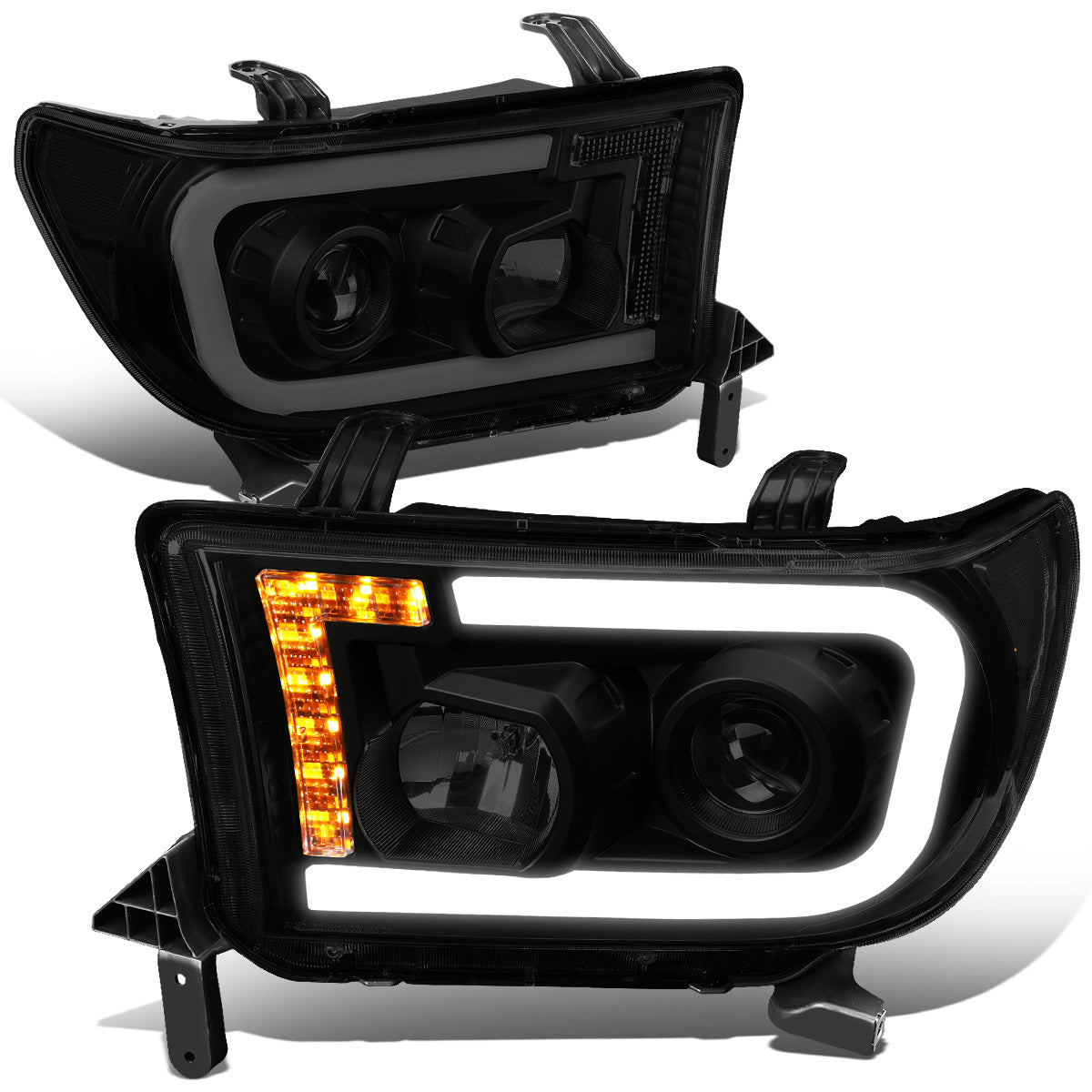 FAROS 08-17 TOYOTA SEQUOIA / 07-13 TOYOTA TUNDRA - FITS MODELS WITHOUT LEVEL ADJUSTER - DRL LIGHT BAR WILL REQUIRE WIRING TO EXISTING HARNESS - LED DRL - PROJECTOR - BLACK HOUSING / SMOKE LENS / CLEAR CORNER - H1 LOW BEAM / H1 HIGH BEAM