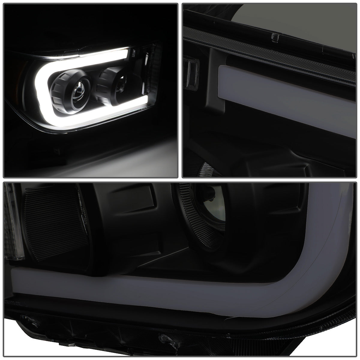 FAROS 08-17 TOYOTA SEQUOIA / 07-13 TOYOTA TUNDRA - FITS MODELS WITHOUT LEVEL ADJUSTER - DRL LIGHT BAR WILL REQUIRE WIRING TO EXISTING HARNESS - LED DRL - PROJECTOR - BLACK HOUSING / SMOKE LENS / CLEAR CORNER - H1 LOW BEAM / H1 HIGH BEAM