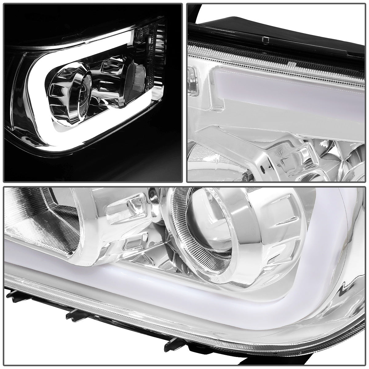 FAROS 08-17 TOYOTA SEQUOIA / 07-13 TOYOTA TUNDRA - FITS MODELS WITHOUT LEVEL ADJUSTER - DRL LIGHT BAR WILL REQUIRE WIRING TO EXISTING HARNESS - LED DRL - PROJECTOR - CHROME HOUSING / AMBER CORNER - H1 LOW BEAM / H1 HIGH BEAM