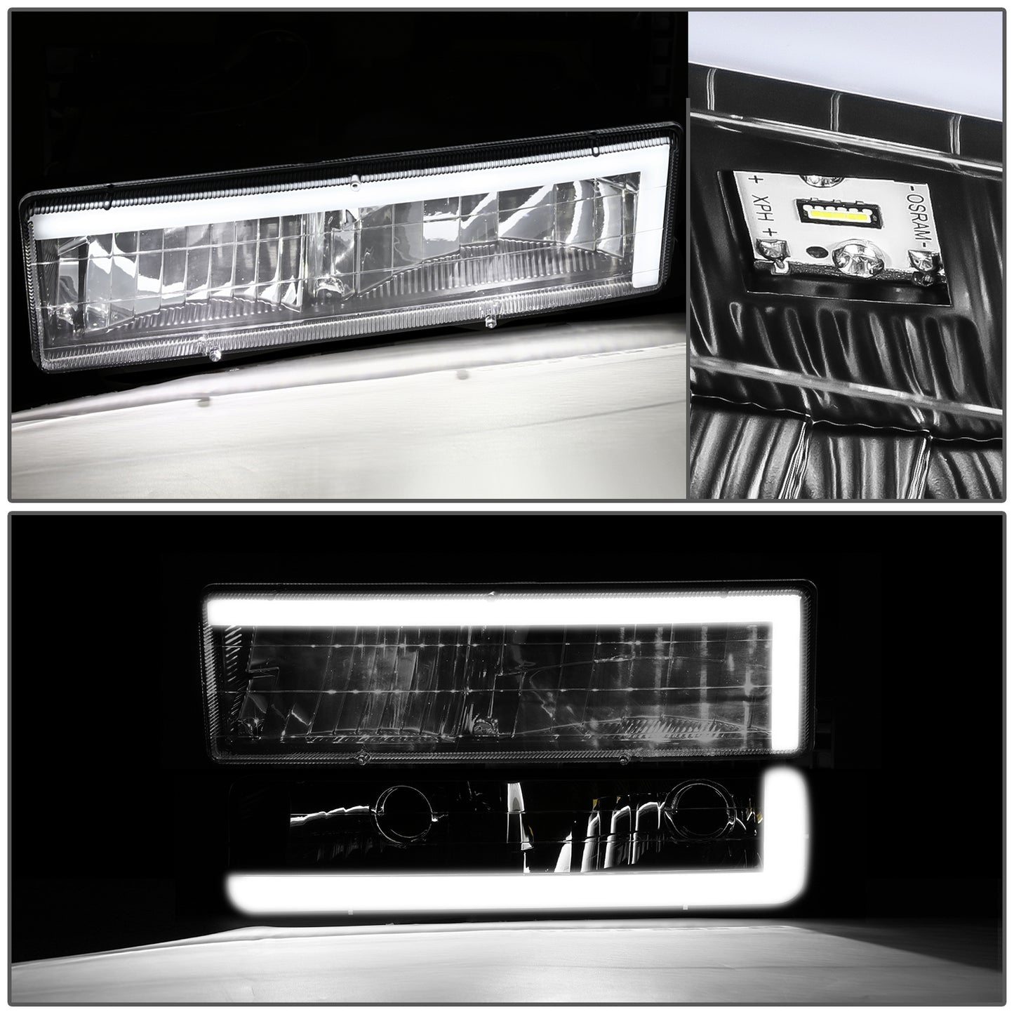 FAROS CLEAR LENS,CLEAR REFLECTOR,BLACK HOUSING - 4PCS - LED BAR - 92-94 CHEVROLET BLAZER / 88-99 CHEVROLET C1500 / 92-99 CHEVROLET C1500 SUBURBAN / 88-00 CHEVROLET C2500 / 92-99 CHEVROLET C2500 SUBURBAN / 88-00 CHEVROLET C3500 / 88-99 CHEVROLET K1500 /