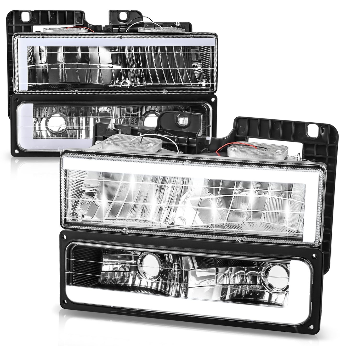 FAROS CLEAR LENS,CLEAR REFLECTOR,BLACK HOUSING - 4PCS - LED BAR - 92-94 CHEVROLET BLAZER / 88-99 CHEVROLET C1500 / 92-99 CHEVROLET C1500 SUBURBAN / 88-00 CHEVROLET C2500 / 92-99 CHEVROLET C2500 SUBURBAN / 88-00 CHEVROLET C3500 / 88-99 CHEVROLET K1500 /