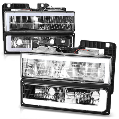 FAROS CLEAR LENS,CLEAR REFLECTOR,BLACK HOUSING - 4PCS - LED BAR - 92-94 CHEVROLET BLAZER / 88-99 CHEVROLET C1500 / 92-99 CHEVROLET C1500 SUBURBAN / 88-00 CHEVROLET C2500 / 92-99 CHEVROLET C2500 SUBURBAN / 88-00 CHEVROLET C3500 / 88-99 CHEVROLET K1500 /