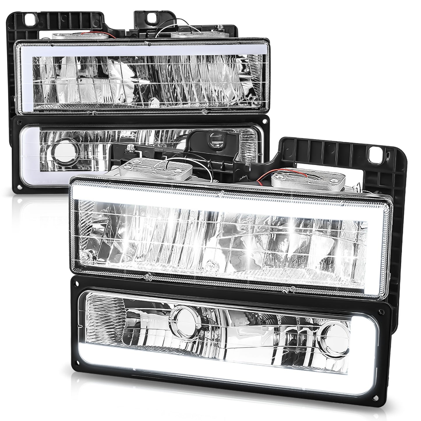 FAROS CLEAR LENS,CLEAR REFLECTOR,CHROME HOUSING - 4PCS - LED BAR - 92-94 CHEVROLET BLAZER / 88-99 CHEVROLET C1500 / 92-99 CHEVROLET C1500 SUBURBAN / 88-00 CHEVROLET C2500 / 92-99 CHEVROLET C2500 SUBURBAN / 88-00 CHEVROLET C3500 / 88-99 CHEVROLET K1500 /