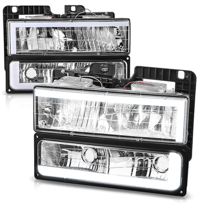 FAROS CLEAR LENS,CLEAR REFLECTOR,CHROME HOUSING - 4PCS - LED BAR - 92-94 CHEVROLET BLAZER / 88-99 CHEVROLET C1500 / 92-99 CHEVROLET C1500 SUBURBAN / 88-00 CHEVROLET C2500 / 92-99 CHEVROLET C2500 SUBURBAN / 88-00 CHEVROLET C3500 / 88-99 CHEVROLET K1500 /