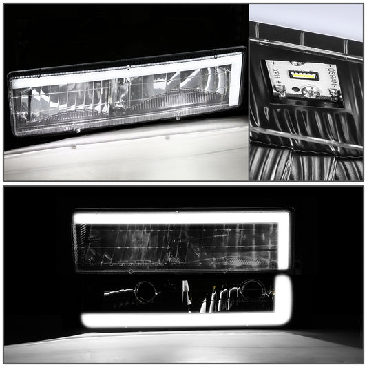 FAROS CLEAR LENS,AMBER REFLECTOR,BLACK HOUSING - 8PCS - LED BAR - 94-99 GMC C1500 K1500 YUKON / 94-99 GMC C1500 SUBURBAN C2500 SUBURBAN K1500 SUBURBAN K2500 SUBURBAN / 94-00 GMC C2500 C3500 K2500 K3500 - FITS MODELS WITH COMPOSITE HEADLIGHTS ONLY