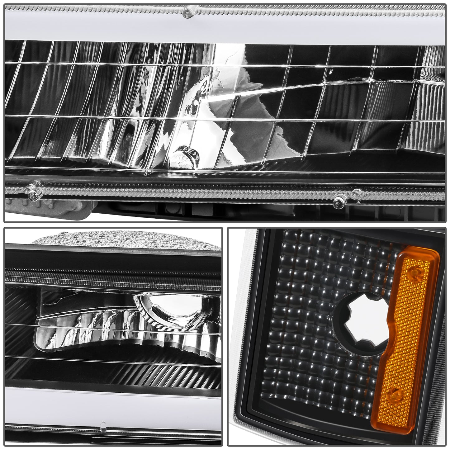 FAROS CLEAR LENS,AMBER REFLECTOR,BLACK HOUSING - 8PCS - LED BAR - 94-99 GMC C1500 K1500 YUKON / 94-99 GMC C1500 SUBURBAN C2500 SUBURBAN K1500 SUBURBAN K2500 SUBURBAN / 94-00 GMC C2500 C3500 K2500 K3500 - FITS MODELS WITH COMPOSITE HEADLIGHTS ONLY