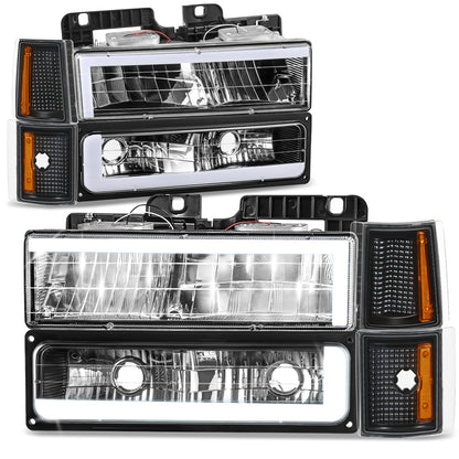 FAROS CLEAR LENS,AMBER REFLECTOR,BLACK HOUSING - 8PCS - LED BAR - 94-99 GMC C1500 K1500 YUKON / 94-99 GMC C1500 SUBURBAN C2500 SUBURBAN K1500 SUBURBAN K2500 SUBURBAN / 94-00 GMC C2500 C3500 K2500 K3500 - FITS MODELS WITH COMPOSITE HEADLIGHTS ONLY