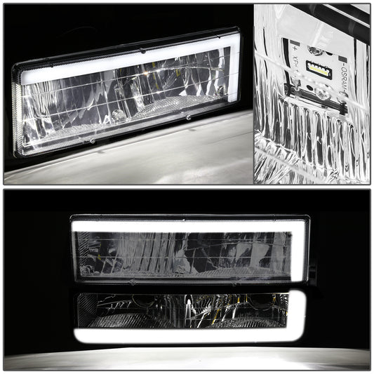 FAROS CLEAR LENS,AMBER REFLECTOR,CHROME HOUSING - 8PCS - LED BAR - 94-99 GMC C1500 K1500 YUKON / 94-99 GMC C1500 SUBURBAN C2500 SUBURBAN K1500 SUBURBAN K2500 SUBURBAN / 94-00 GMC C2500 C3500 K2500 K3500 - FITS MODELS WITH COMPOSITE HEADLIGHTS ONLY