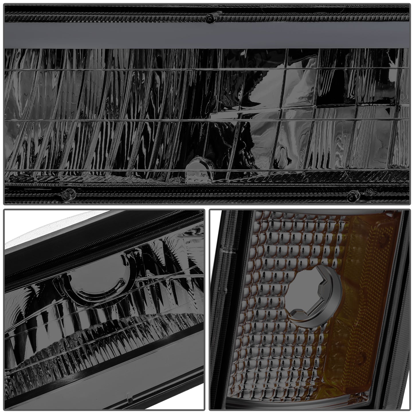 FAROS SMOKE LENS,AMBER REFLECTOR,CHROME HOUSING - 8PCS - LED BAR - 94-99 GMC C1500 K1500 YUKON / 94-99 GMC C1500 SUBURBAN C2500 SUBURBAN K1500 SUBURBAN K2500 SUBURBAN / 94-00 GMC C2500 C3500 K2500 K3500 - FITS MODELS WITH COMPOSITE HEADLIGHTS ONLY