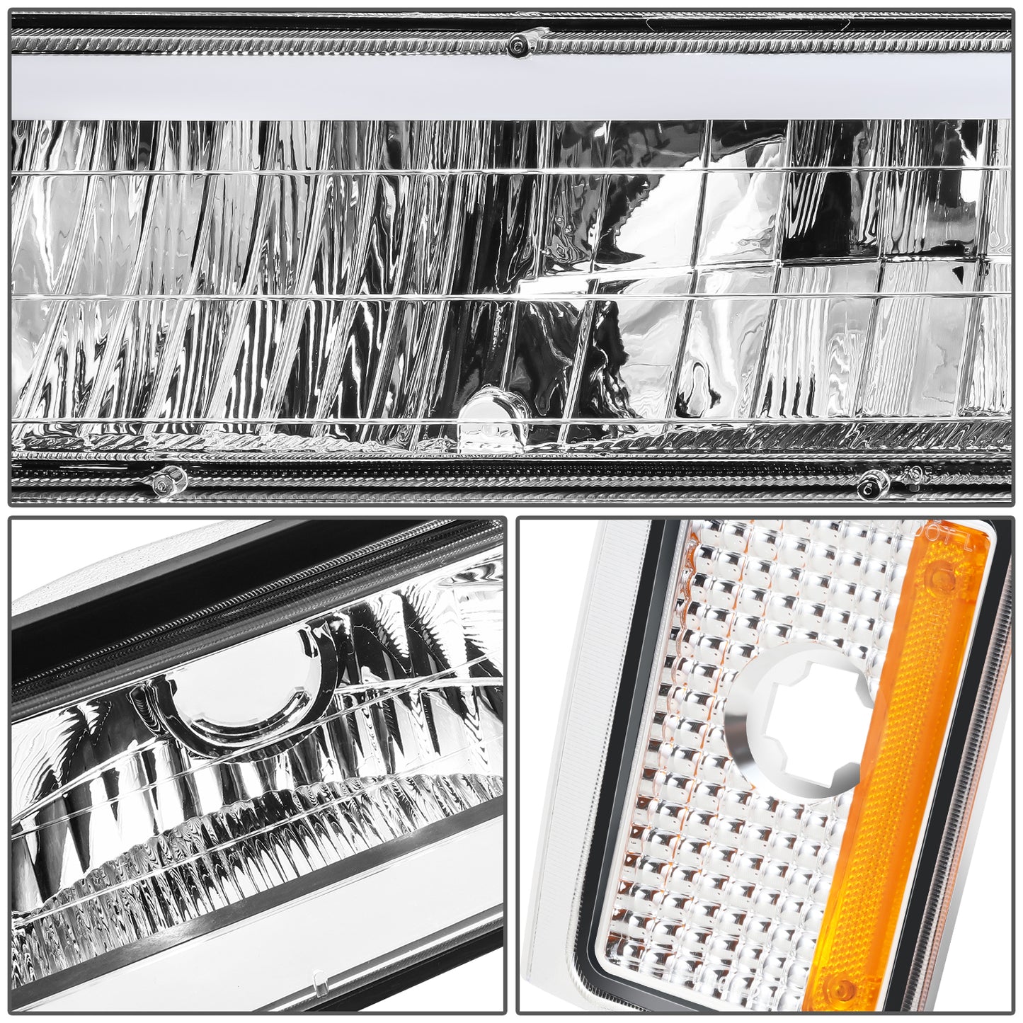 FAROS CLEAR LENS,AMBER REFLECTOR,CHROME HOUSING - 8PCS - LED BAR - 92-93 CHEVROLET BLAZER / 88-93 CHEVROLET C1500 / 92-93 CHEVROLET C1500 SUBURBAN / 88-93 CHEVROLET C2500 / 92-93 CHEVROLET C2500 SUBURBAN / 88-93 CHEVROLET C3500 / 88-93 CHEVROLET K1500 /