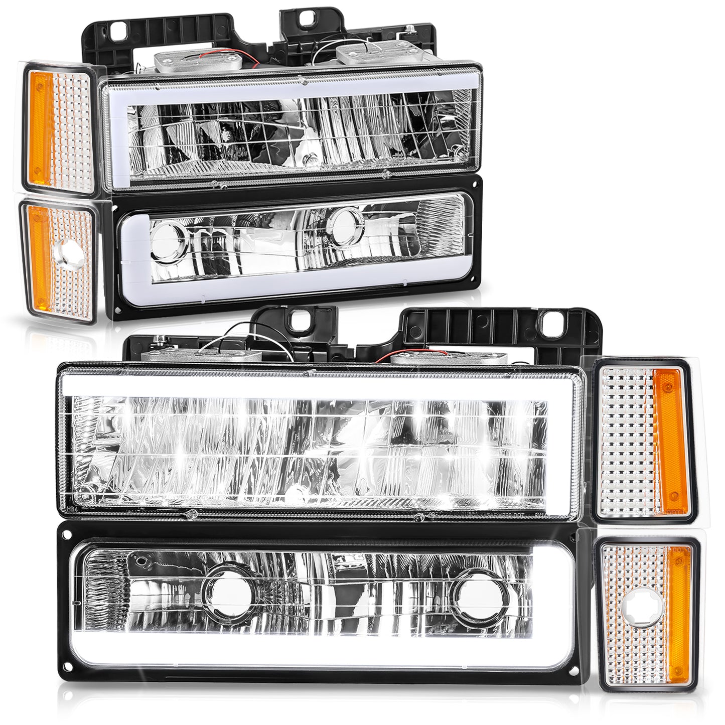 FAROS CLEAR LENS,AMBER REFLECTOR,CHROME HOUSING - 8PCS - LED BAR - 92-93 CHEVROLET BLAZER / 88-93 CHEVROLET C1500 / 92-93 CHEVROLET C1500 SUBURBAN / 88-93 CHEVROLET C2500 / 92-93 CHEVROLET C2500 SUBURBAN / 88-93 CHEVROLET C3500 / 88-93 CHEVROLET K1500 /