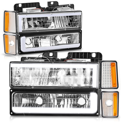 FAROS CLEAR LENS,AMBER REFLECTOR,CHROME HOUSING - 8PCS - LED BAR - 92-93 CHEVROLET BLAZER / 88-93 CHEVROLET C1500 / 92-93 CHEVROLET C1500 SUBURBAN / 88-93 CHEVROLET C2500 / 92-93 CHEVROLET C2500 SUBURBAN / 88-93 CHEVROLET C3500 / 88-93 CHEVROLET K1500 /