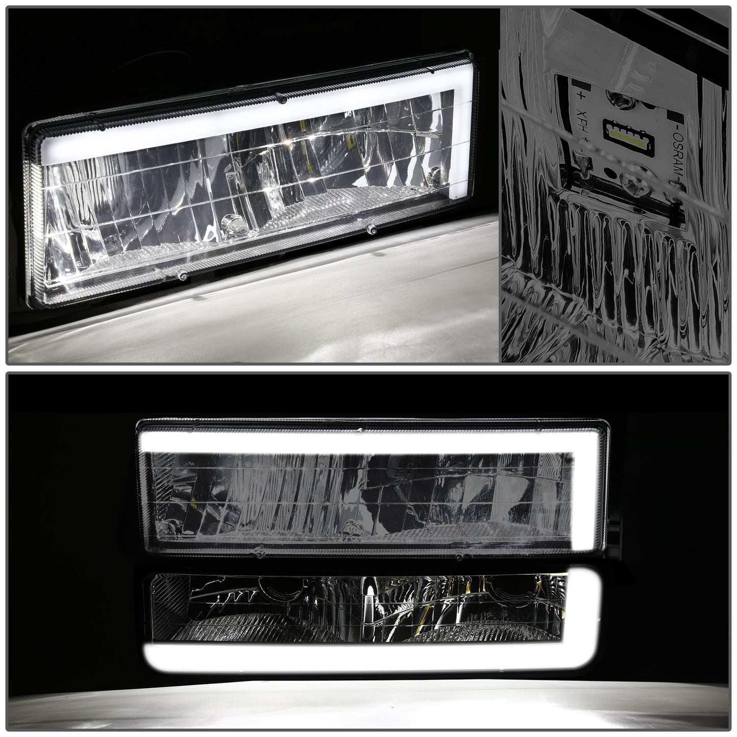 FAROS SMOKE LENS,AMBER REFLECTOR,CHROME HOUSING - 8PCS - LED BAR - 94 CHEVROLET BLAZER / 94-99 CHEVROLET C1500 / 94-99 CHEVROLET C1500 SUBURBAN / 94-00 CHEVROLET C2500 / 94-99 CHEVROLET C2500 SUBURBAN / 94-00 CHEVROLET C3500 / 94-99 CHEVROLET K1500 /