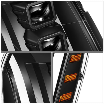 FAROS 07-14 CADILLAC ESCALADE / 07-14 CADILLAC ESCALADE ESV / 07-13 CADILLAC ESCALADE EXT - PROJECTOR HOUSING - QUAD PROJECTOR BEAM FULL LED SWITCHBACK LIGHT BAR - H7 / H1 - BLACK HOUSING / AMBER CORNER