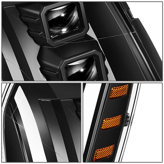 FAROS 07-14 CADILLAC ESCALADE / 07-14 CADILLAC ESCALADE ESV / 07-13 CADILLAC ESCALADE EXT - PROJECTOR HOUSING - QUAD PROJECTOR BEAM FULL LED SWITCHBACK LIGHT BAR - H7 / H1 - BLACK HOUSING / AMBER CORNER