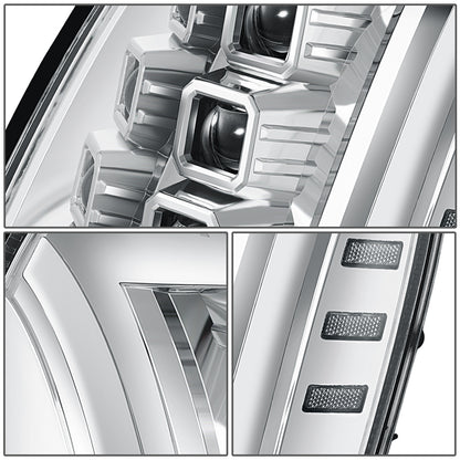 FAROS 07-14 CADILLAC ESCALADE / 07-14 CADILLAC ESCALADE ESV / 07-13 CADILLAC ESCALADE EXT - PROJECTOR HOUSING - QUAD PROJECTOR BEAM FULL LED SWITCHBACK LIGHT BAR - H7 / H1 - CHROME HOUSING / CLEAR CORNER