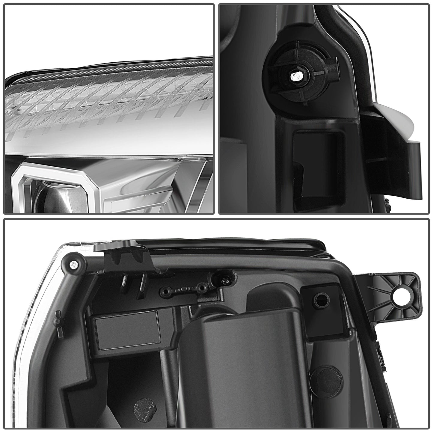FAROS 07-14 CADILLAC ESCALADE / 07-14 CADILLAC ESCALADE ESV / 07-13 CADILLAC ESCALADE EXT - PROJECTOR HOUSING - QUAD PROJECTOR BEAM FULL LED SWITCHBACK LIGHT BAR - H7 / H1 - CHROME HOUSING / CLEAR CORNER