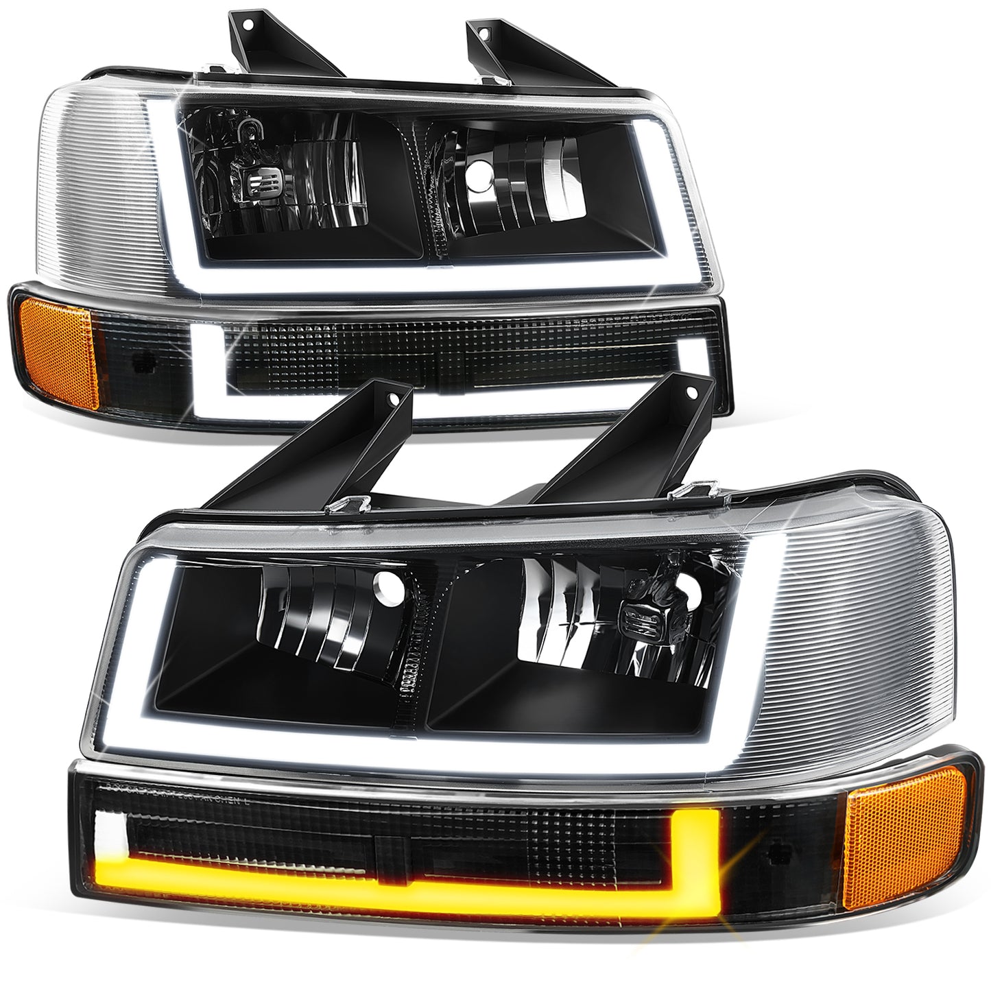 FAROS CLEAR LENS,AMBER REFLECTOR,BLACK HOUSING - 4PCS - LED BAR - 03-14 CHEVROLET EXPRESS 1500 / 03-23 CHEVROLET EXPRESS 2500 / 03-23 CHEVROLET EXPRESS 3500 / 09-22 CHEVROLET EXPRESS 4500 / 03-14 GMC SAVANA 1500 / 03-23 GMC SAVANA 2500 / 03-23 GMC SAVANA
