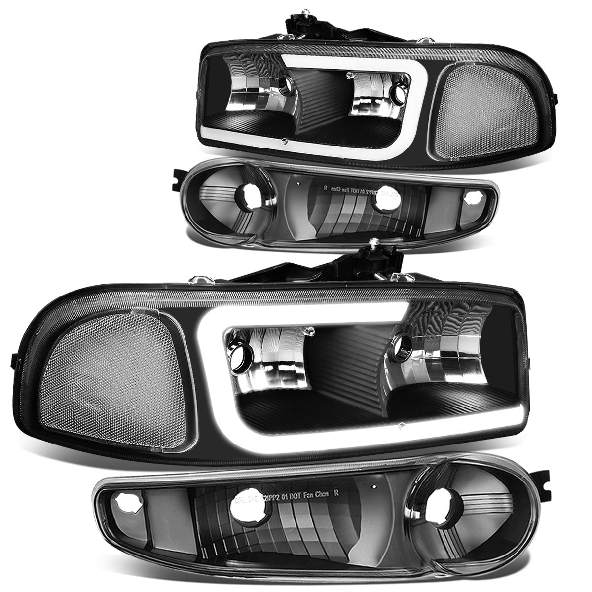 FAROS 00-06 GMC YUKON / 01-06 GMC YUKON XL 1500 / 02-06 GMC SIERRA 1500 / 2007 GMC SIERRA 1500 CLASSIC - FITS DENALI MODELS ONLY - LED DRL - BLACK HOUSING / CLEAR CORNER - 9005 LOW BEAM / 9005 HIGH BEAM