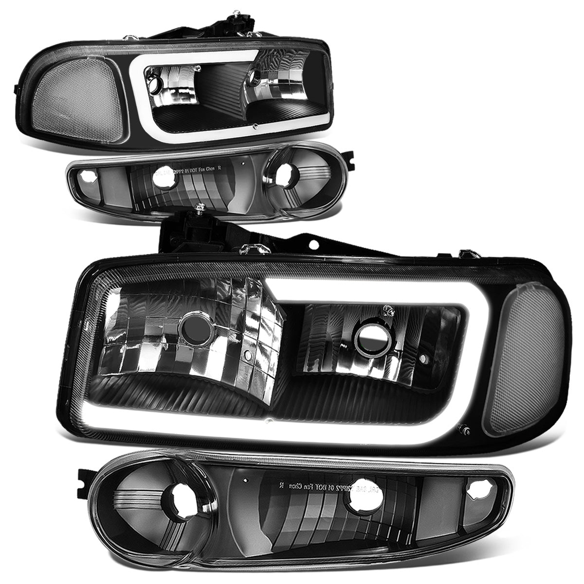 FAROS 00-06 GMC YUKON / 01-06 GMC YUKON XL 1500 / 02-06 GMC SIERRA 1500 / 2007 GMC SIERRA 1500 CLASSIC - FITS DENALI MODELS ONLY - LED DRL - BLACK HOUSING / CLEAR CORNER - 9005 LOW BEAM / 9005 HIGH BEAM