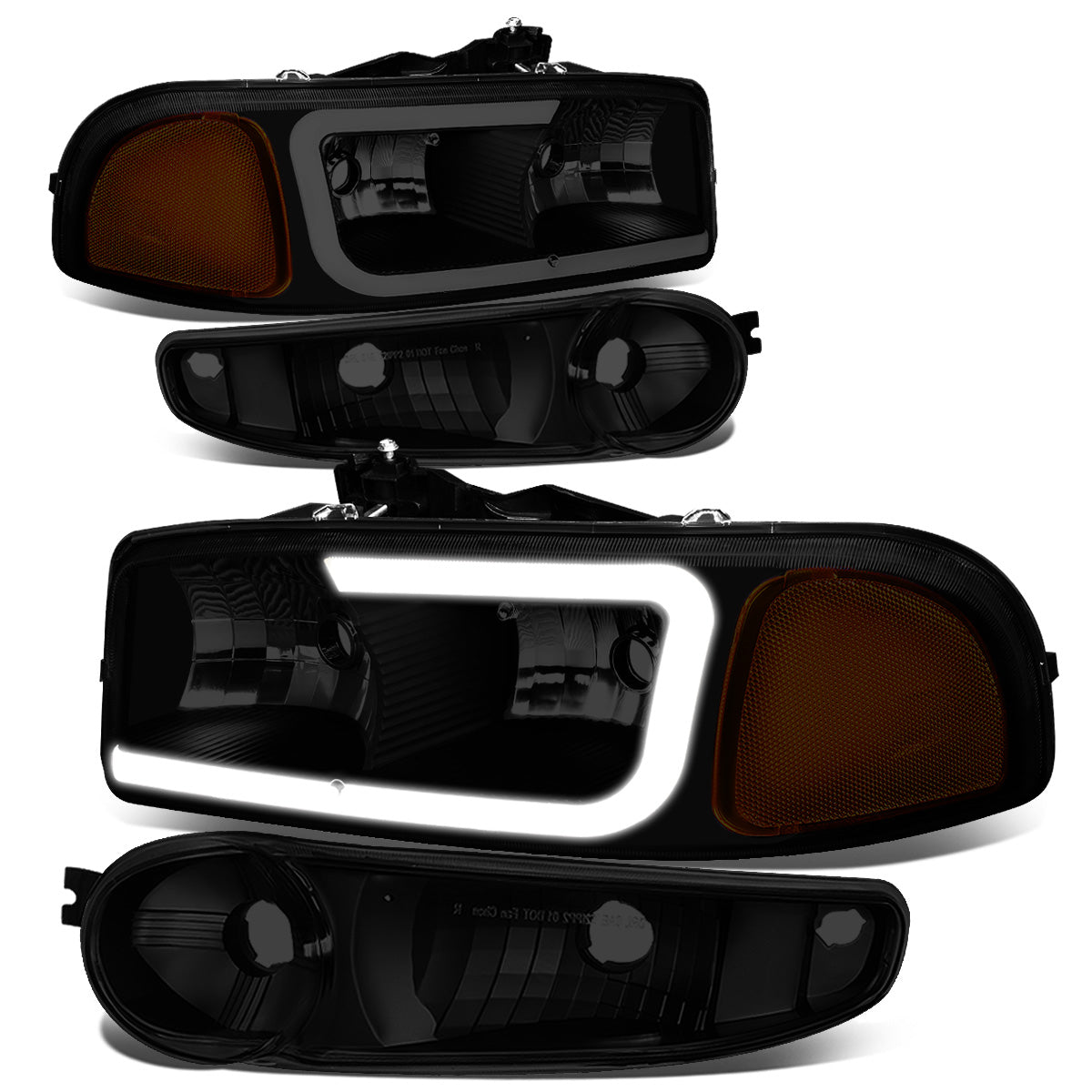 FAROS 00-06 GMC YUKON / 01-06 GMC YUKON XL 1500 / 02-06 GMC SIERRA 1500 / 2007 GMC SIERRA 1500 CLASSIC - FITS DENALI MODELS ONLY - LED DRL - BLACK HOUSING / SMOKE LENS / AMBER CORNER - 9005 LOW BEAM / 9005 HIGH BEAM