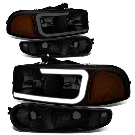 FAROS 00-06 GMC YUKON / 01-06 GMC YUKON XL 1500 / 02-06 GMC SIERRA 1500 / 2007 GMC SIERRA 1500 CLASSIC - FITS DENALI MODELS ONLY - LED DRL - BLACK HOUSING / SMOKE LENS / AMBER CORNER - 9005 LOW BEAM / 9005 HIGH BEAM