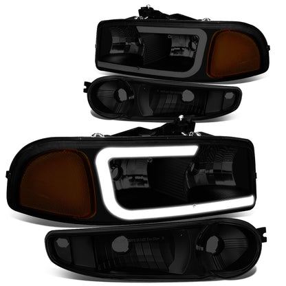 FAROS 00-06 GMC YUKON / 01-06 GMC YUKON XL 1500 / 02-06 GMC SIERRA 1500 / 2007 GMC SIERRA 1500 CLASSIC - FITS DENALI MODELS ONLY - LED DRL - BLACK HOUSING / SMOKE LENS / AMBER CORNER - 9005 LOW BEAM / 9005 HIGH BEAM