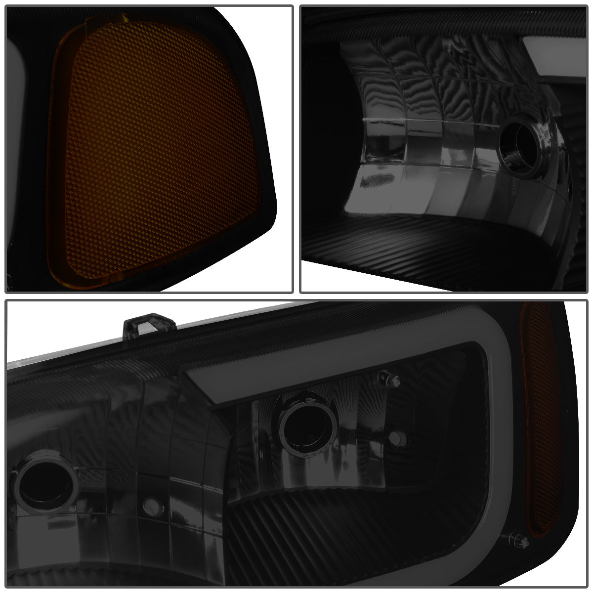 FAROS 00-06 GMC YUKON / 01-06 GMC YUKON XL 1500 / 02-06 GMC SIERRA 1500 / 2007 GMC SIERRA 1500 CLASSIC - FITS DENALI MODELS ONLY - LED DRL - BLACK HOUSING / SMOKE LENS / AMBER CORNER - 9005 LOW BEAM / 9005 HIGH BEAM