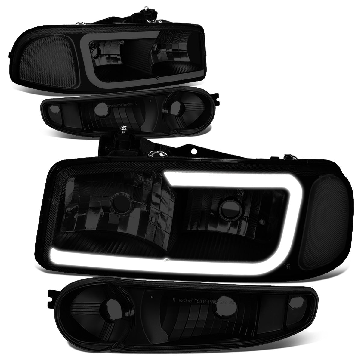 FAROS 00-06 GMC YUKON / 01-06 GMC YUKON XL 1500 / 02-06 GMC SIERRA 1500 / 2007 GMC SIERRA 1500 CLASSIC - FITS DENALI MODELS ONLY - LED DRL - BLACK HOUSING / SMOKE LENS / CLEAR CORNER - 9005 LOW BEAM / 9005 HIGH BEAM