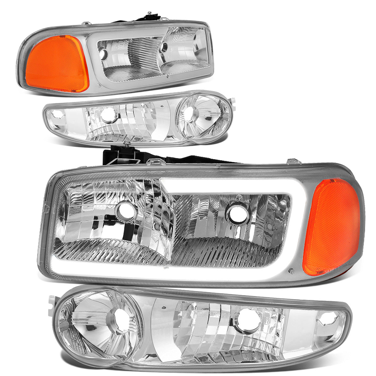 FAROS 00-06 GMC YUKON / 01-06 GMC YUKON XL 1500 / 02-06 GMC SIERRA 1500 / 2007 GMC SIERRA 1500 CLASSIC - FITS DENALI MODELS ONLY - LED DRL - CHROME HOUSING / AMBER CORNER - 9005 LOW BEAM / 9005 HIGH BEAM
