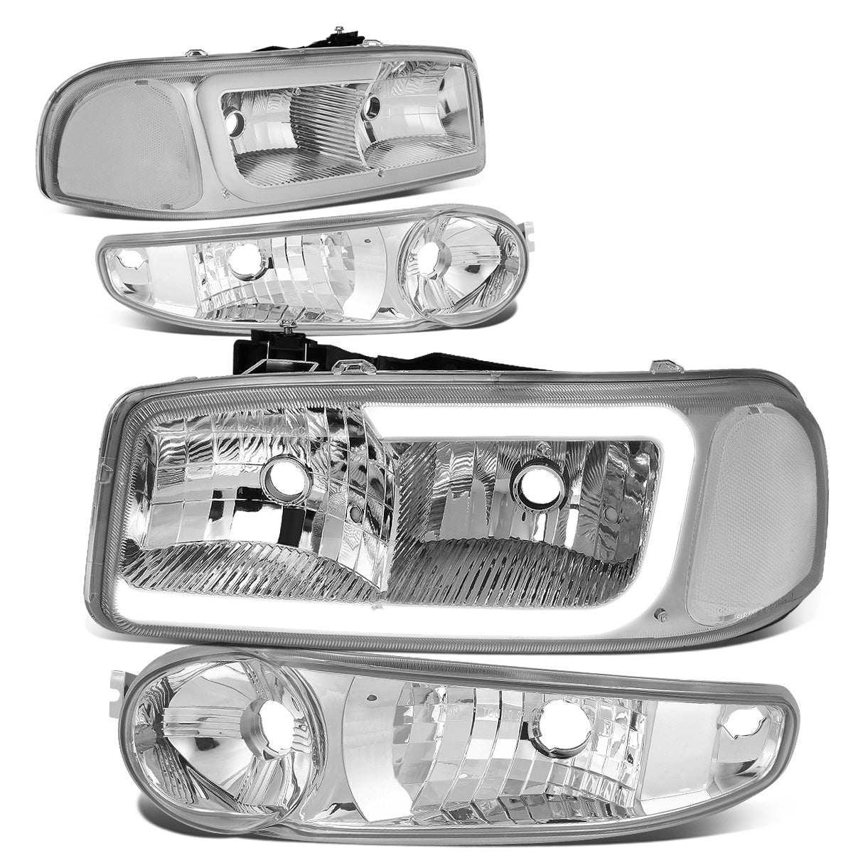 FAROS 00-06 GMC YUKON / 01-06 GMC YUKON XL 1500 / 02-06 GMC SIERRA 1500 / 2007 GMC SIERRA 1500 CLASSIC - FITS DENALI MODELS ONLY - LED DRL - CHROME HOUSING / CLEAR CORNER - 9005 LOW BEAM / 9005 HIGH BEAM