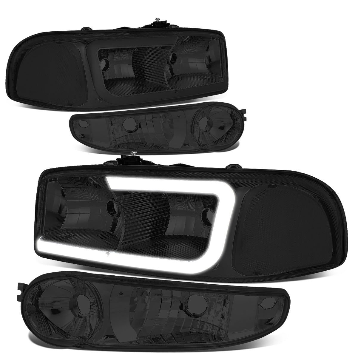 FAROS 00-06 GMC YUKON / 01-06 GMC YUKON XL 1500 / 02-06 GMC SIERRA 1500 / 2007 GMC SIERRA 1500 CLASSIC - FITS DENALI MODELS ONLY - LED DRL - SMOKE HOUSING / CLEAR CORNER - 9005 LOW BEAM / 9005 HIGH BEAM