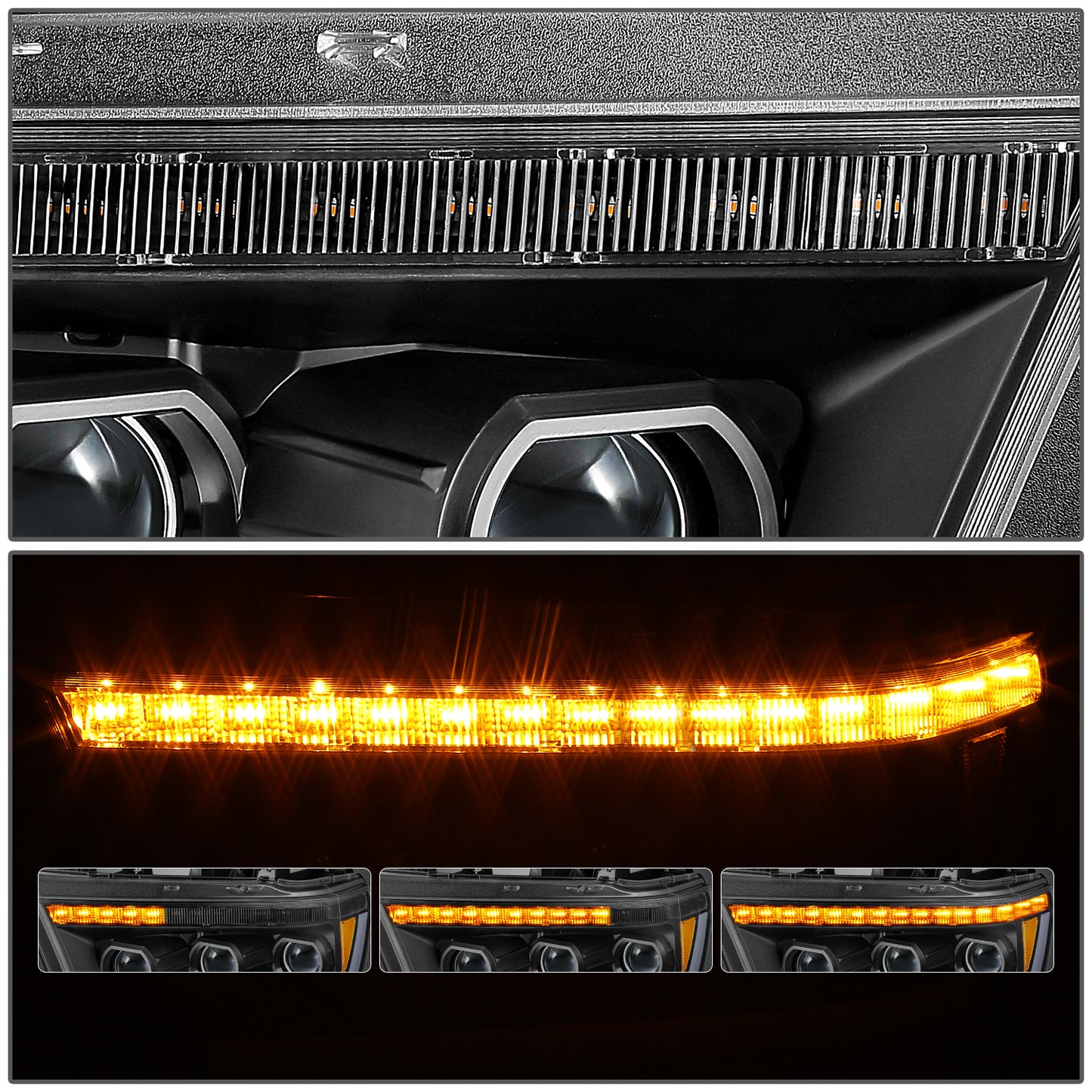 FAROS RAM 1500 2019-2024 - WITH FACTORY HALOGEN HEADLIGHTS - OE STYLE - 9005 HIGH / H11 LOW / 12961 MARKER - BLACK HOUSING / AMBER CORNER