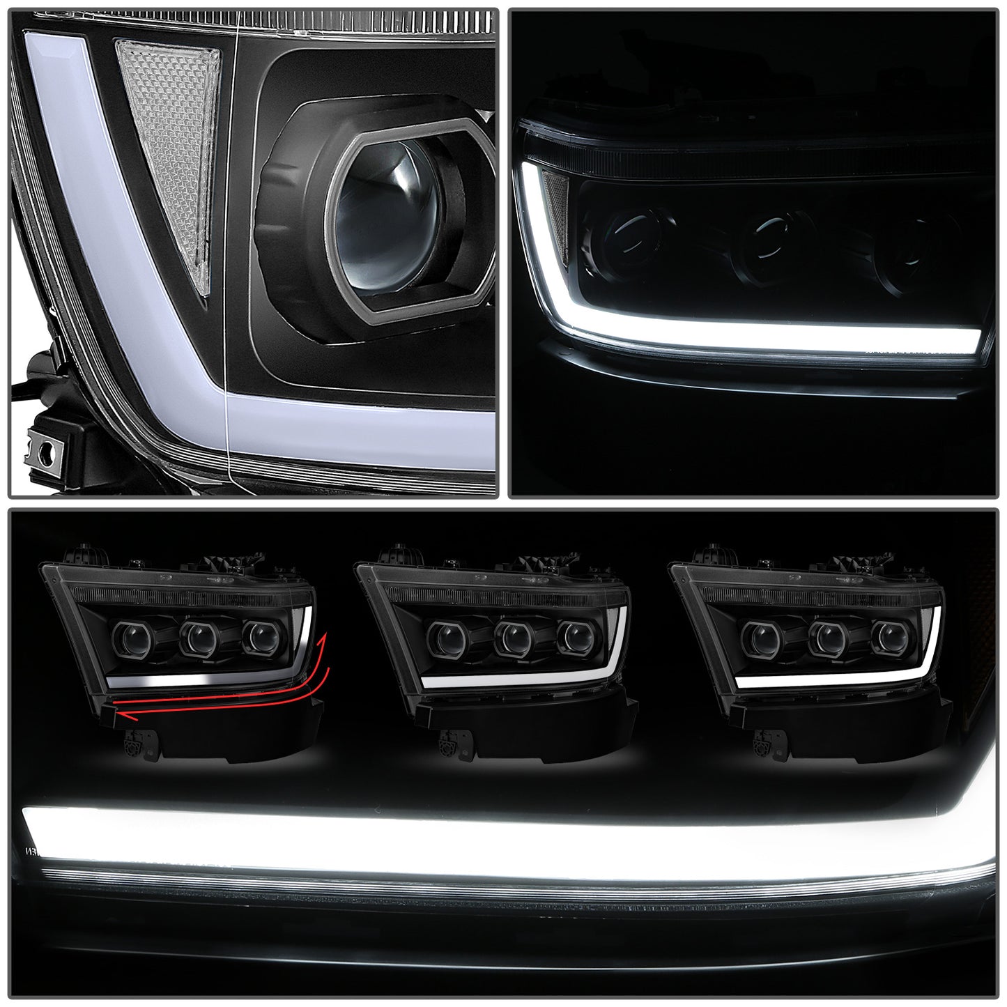 FAROS RAM 1500 2019-2024 - WITH FACTORY HALOGEN HEADLIGHTS - OE STYLE - 9005 HIGH / H11 LOW / 12961 MARKER - BLACK HOUSING / CLEAR CORNER