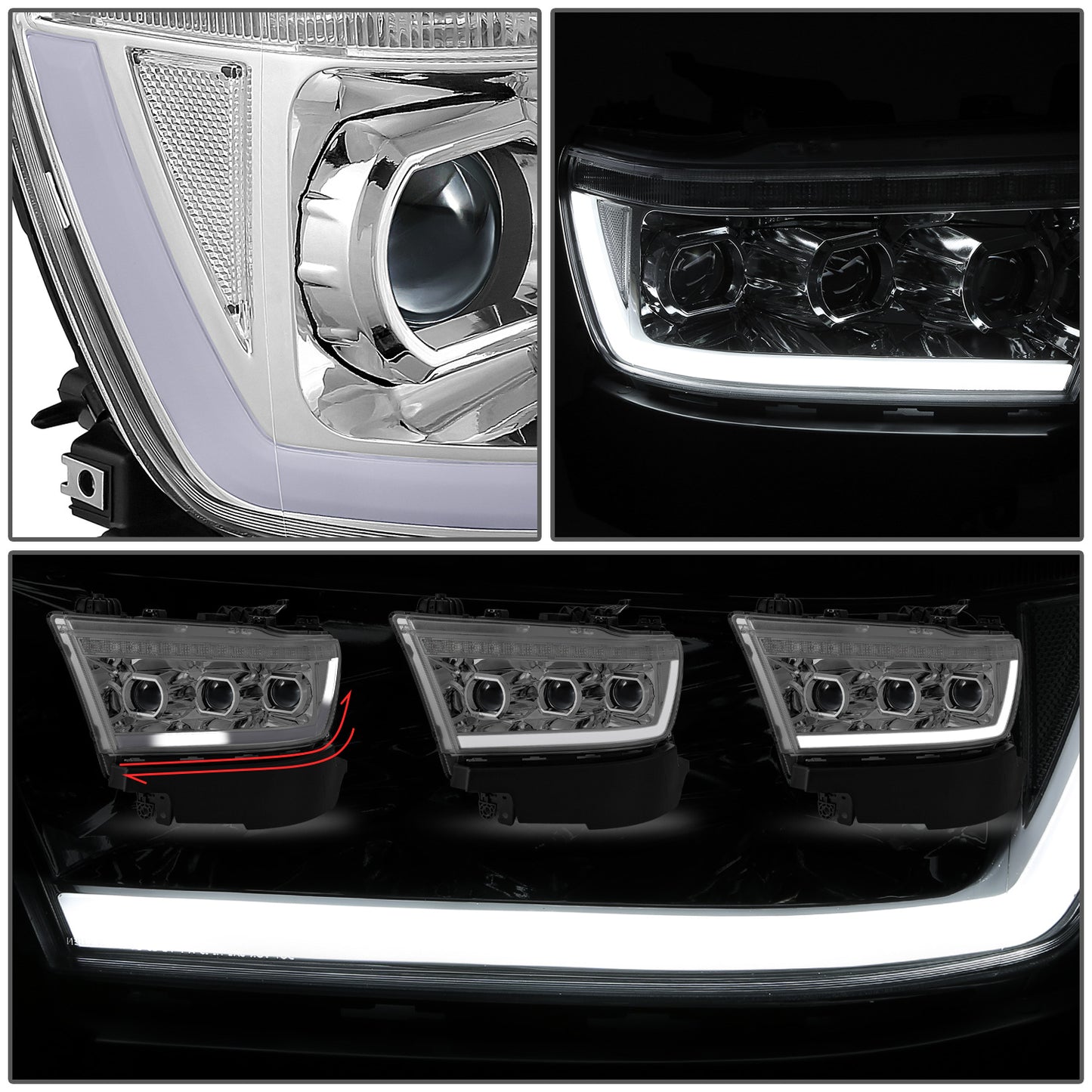 FAROS RAM 1500 2019-2024 - WITH FACTORY HALOGEN HEADLIGHTS - OE STYLE - 9005 HIGH / H11 LOW / 12961 MARKER - CHROME HOUSING / CLEAR CORNER