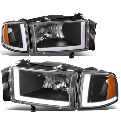 FAROS 94-01 DODGE RAM 1500 / 94-02 DODGE RAM 2500 3500 - DOES NOT FIT SPORT MODELS - LED DRL - BLACK HOUSING / AMBER CORNER - 9004 HIGH / LOW BEAM BULBS